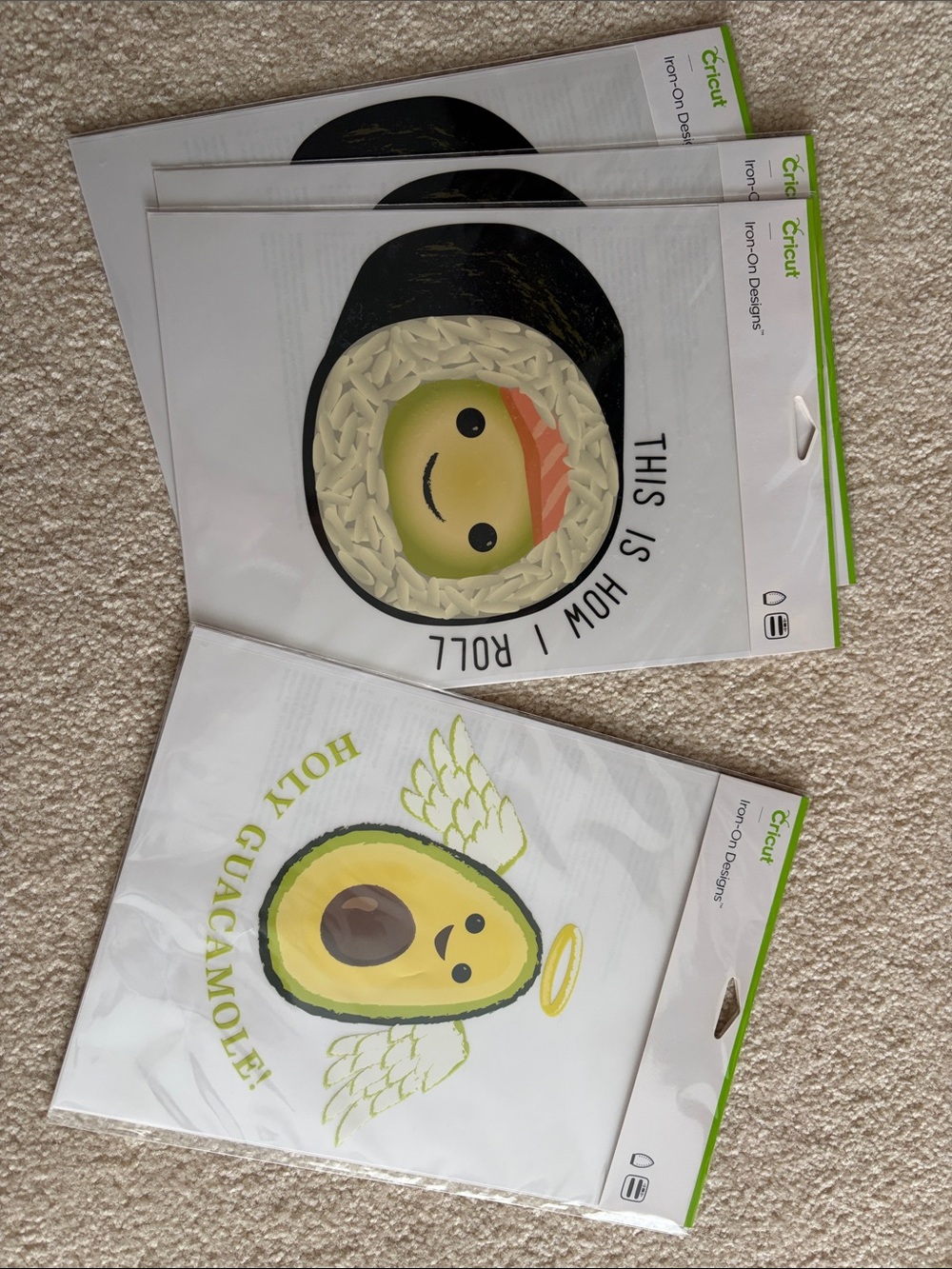 Cricut Iron-On Designs — Avocado & Sushi Cute Graphics (green, black, yellow)